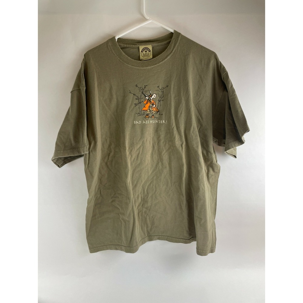 Attitude Jack Shirt Men's Size XL Brown Crew Neck Short Sleeve "Bad Ass Hunter"